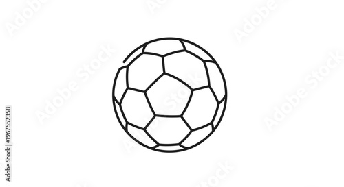 Black and white line art illustration of a classic soccer ball, perfect for sports game design, athletic themes, and graphic elements.