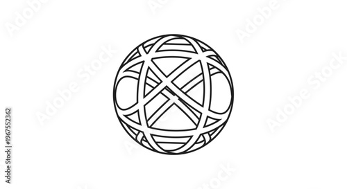 Abstract geometric sphere with interconnected lines forming a global network design, isolated on white background