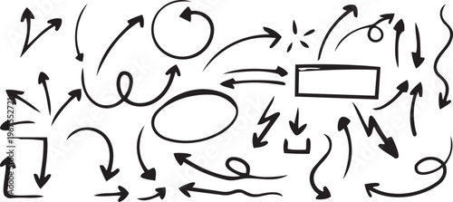 Navigational Arrows: A collection of various arrows, circles, and boxes, each designed to direct the viewer's eye or represent a concept, perfectly suited for illustrating growth, direction.PNG