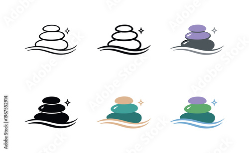 Visual metaphor for cosmetic and wellness harmony depicted as a minimalist spa stone stack paired with a soft wave line and a