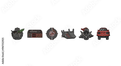 Set of Military Vehicles Including Tanks and Armored Cars on an Isolated White Background