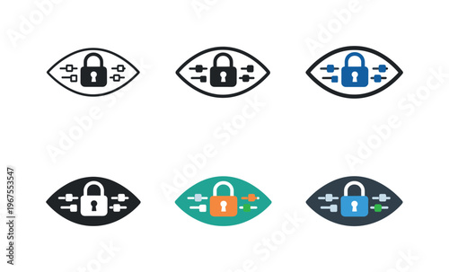 Concept illustrating information confidentiality regulation through an abstract eye outline merged with a lock symbol and a