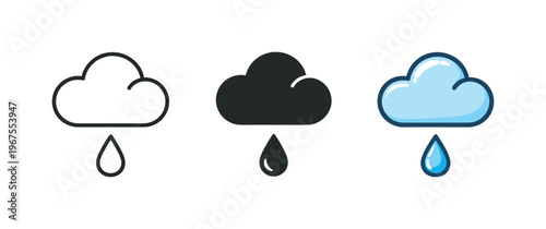 Weather Symbol Evolution. Shifting weather process illustrated by a single raindrop falling from a compact cloud shape, same