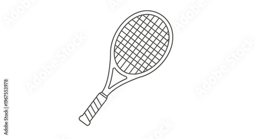 Tennis Racket Outline Icon Vector Illustration. Sport Equipment for Recreational Games and Athletic Play. Simple Line Art.