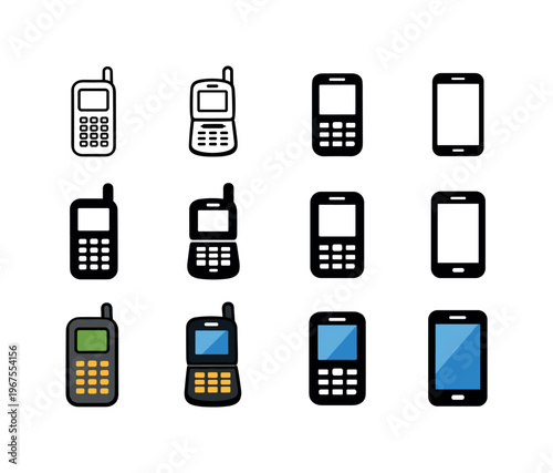 Tech Evolution Icons. Icon object one representing the first personal mobile device, icon object two representing the second, icon