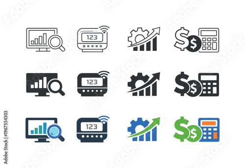 Resource Management Icons. Icon object one for usage monitoring, icon object two for smart metering, icon object three for