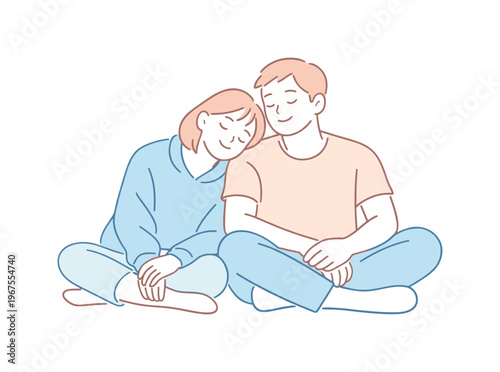 Couple enjoying shared silence together in calm everyday setting, two people sitting close with relaxed posture and peaceful