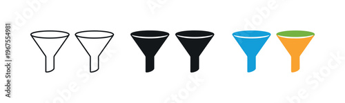 Capturing prospects through matching collection funnels arranged horizontally, identical tapered shapes and openings evenly