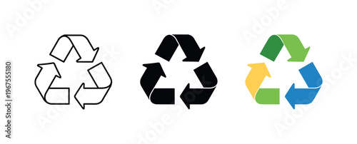 Reducing impact shown by matching recycling arrows positioned side by side, identical triangular loops balanced with equal