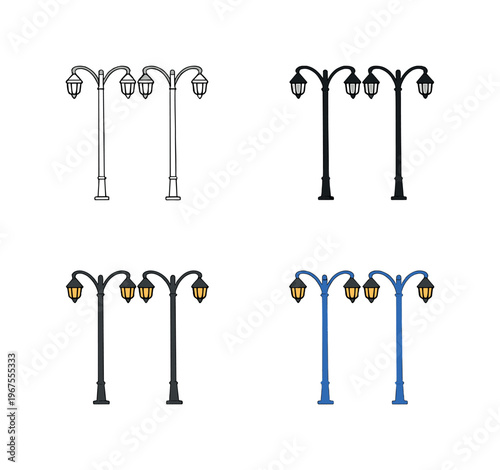 Service delivery unfolds with matching streetlight poles positioned side by side, identical lamp heads and pole heights balanced