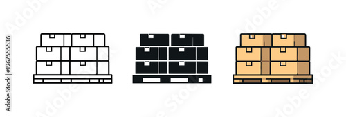 Stock handling unfolds through matching pallet stacks positioned side by side, identical wooden bases and stacked box proportions