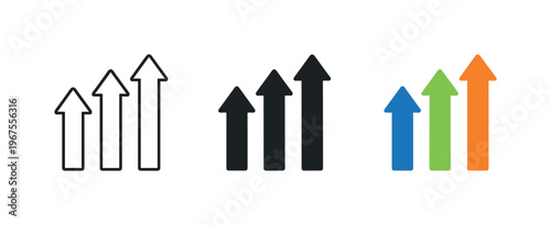 Value increase process shown through synchronized upward arrows placed side by side, identical shafts and arrowheads oriented the