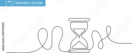 A continuous one-line drawing vector illustration of an hourglass, symbolizing concepts of time management, deadlines, and urgency.