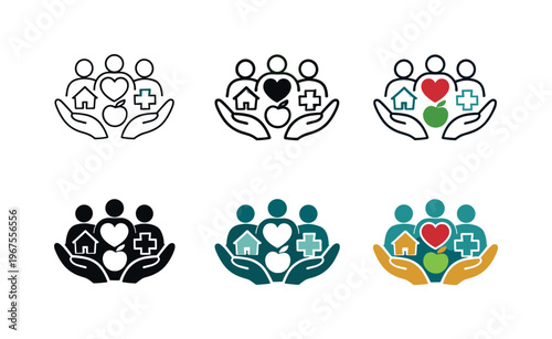 Visual metaphor illustrating community aid initiatives expressed through an abstract emblem that suggests outreach, shared