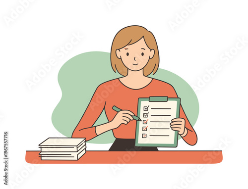 Warm person reviews a checklist at a table, checking items carefully as papers stack neatly and focus remains steady now today!!