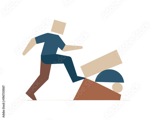 Person stepping into the imbalance to recalibrate rather than withdraw. Stylized editorial character illustration, modern