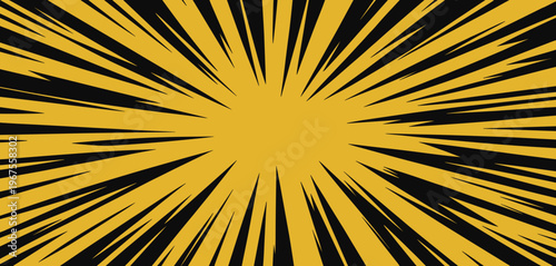 Yellow And Black Radial Burst Background With Sharp Lines vector illustration