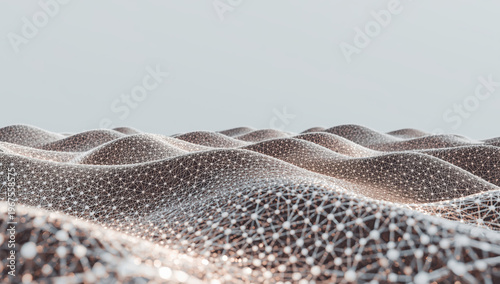 Wallpaper Mural Digital terrain mesh landscape with connected nodes and glowing lines in soft light Torontodigital.ca