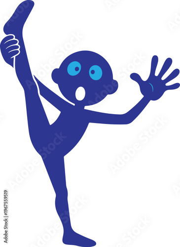 A cartoon character with one leg raised