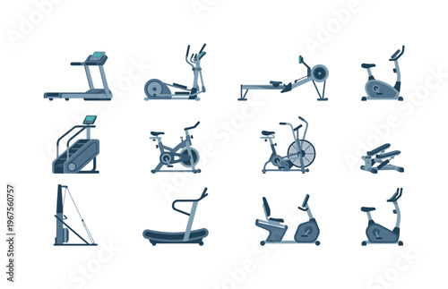 Collection of modern cardio gym machines for a healthy lifestyle