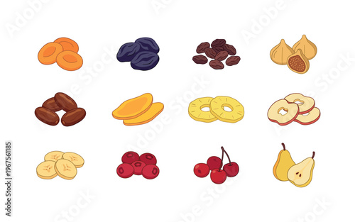 Collection of dried fruits and berries for healthy eating and snacks