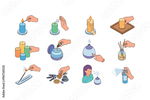 Aromatherapy and relaxation methods with candles, diffusers, and incense