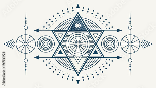 A detailed illustration of a geometric design featuring a star and circular patterns on a white background
