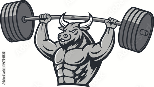A muscular bull illustration lifting heavy weights in a powerful pose
