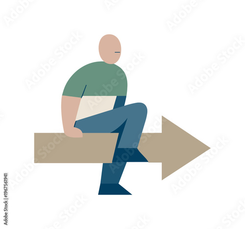 Human subtly aligning posture with the chosen direction, integrating clarity internally. Stylized editorial character