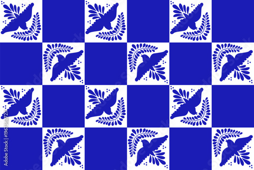 Pattern With Traditional Mexican Talavera Tiles. Vector Background With Birds. Art From Mexico.