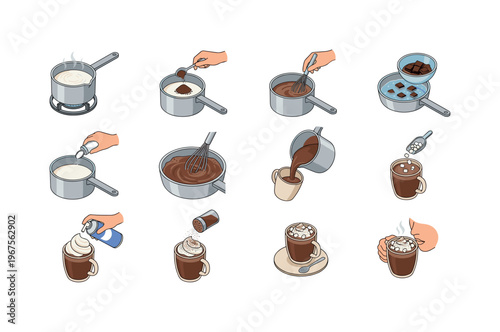 Step-by-step illustration of preparing a delicious hot chocolate beverage