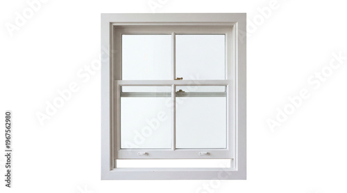 White wooden double hung window with clear glass panes, isolated on transparent background