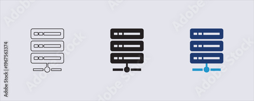 A computer server icon, representing a data center, hosting, networking system. It is widely used in technology related contexts for websites, user interfaces (UI), and cloud computing or data storage