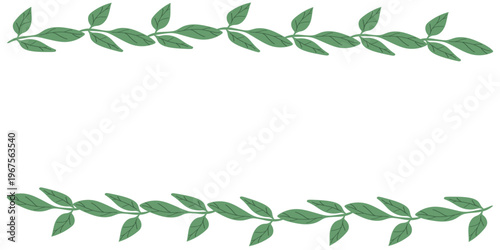 Elegant Botanical Frame with Green Leaf Borders and White Space for Text. Hand-Drawn Sage Green Foliage Template for Greeting Cards, Invitations, or Natural Brand Identity