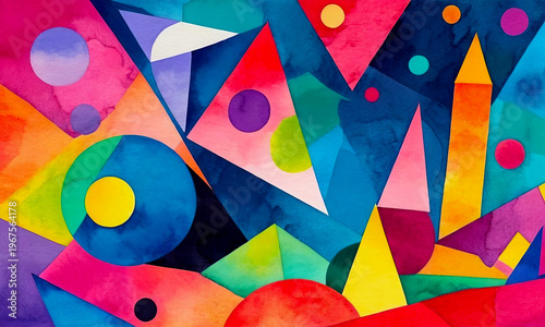 Bright abstract background with multicolor shapes, colorful watercolor pattern