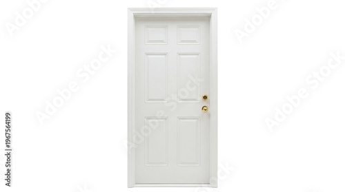 Cuadro en lienzo Six-panel white exterior door with gold knob, isolated on transparent background