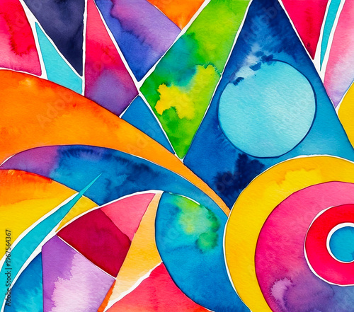 Abstract bright multicolor background with different shapes, colorful watercolor pattern