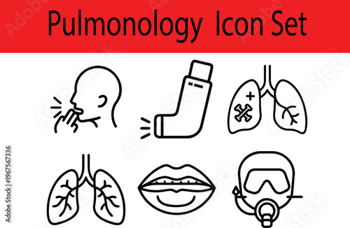 A set of black and white medical icons related to pulmonology