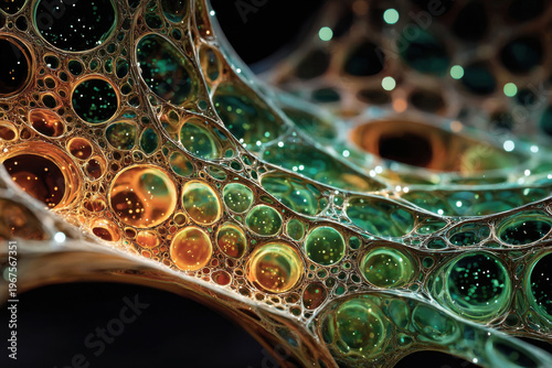 macro-image of organic texture in orange and green on a black background