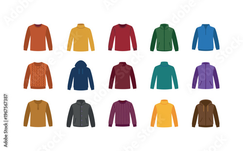 Collection of diverse autumn clothing items for layering and warmth