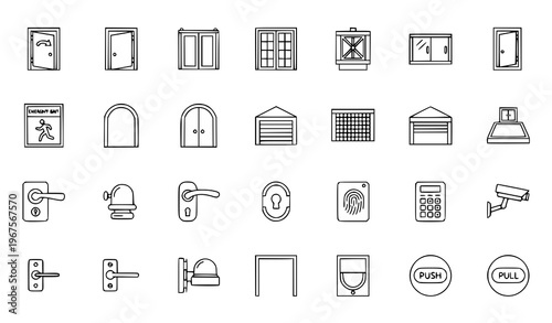 Quadro su tela Door outline icon set with entrance and access symbols in editable stroke linear