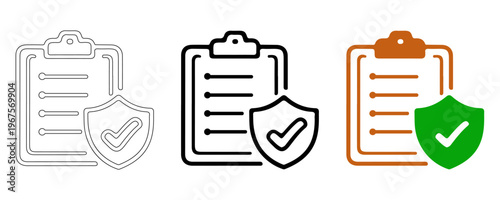 Protected Agreement: A visually appealing composition of a clipboard and shield icons, representing security and validation.