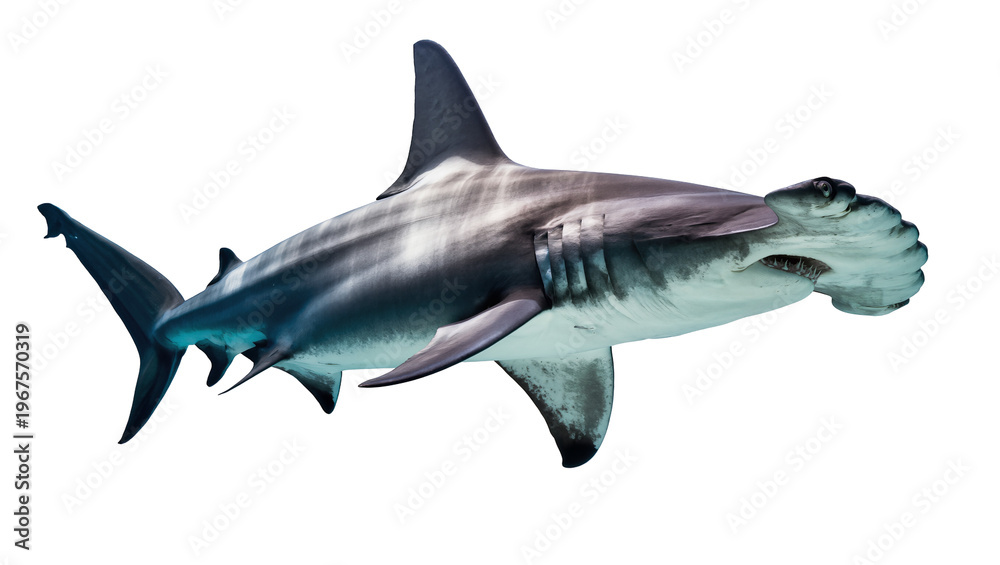 Fototapeta premium Great hammerhead shark swimming, isolated on transparent background