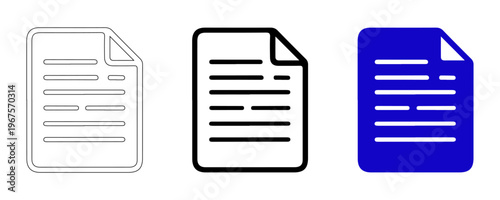Document Icon Variety: A set of document icons, rendered in outline, filled black, and filled blue. Representing versatility and adaptability in various application. 