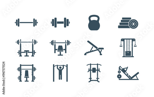 Collection of modern fitness equipment icons for a healthy lifestyle