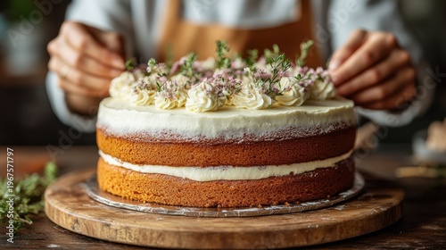 Deliciously Decorated Cake with Fresh Flowers in a Cozy Setting