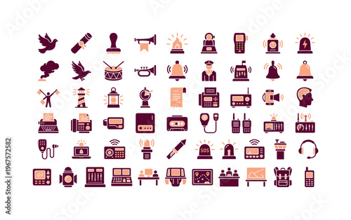 Collection of communication and alert icons for various signals and devices