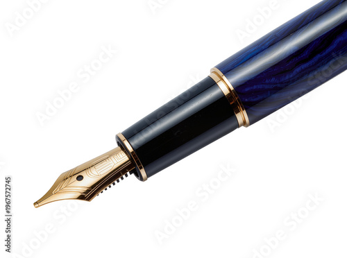 Photography Isolated luxurious fountain pen with gleaming gold nib and elegant blue marbled