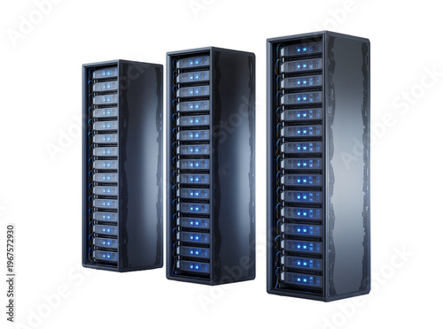 Canvas Print Isolated modern server racks with glowing blue lights in a powerful data center
