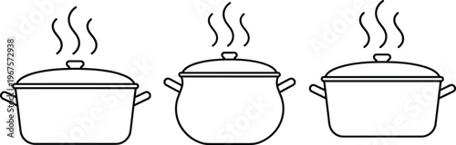 Cooking pot vector illustration with steam, kitchen cookware, and culinary design